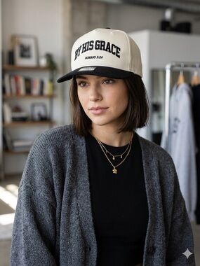 Simply Stitched- By His Grace- Canvas Trucker Hat